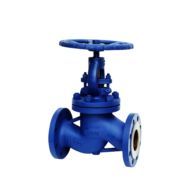 Globe Valve made of cast iron, bronze, stainless steel and blue epoxy paint finish